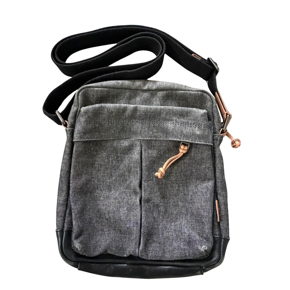 Fossil Crossbody Bag Gray Canvas Leather Trim Adjustable‎ Strap Messenger